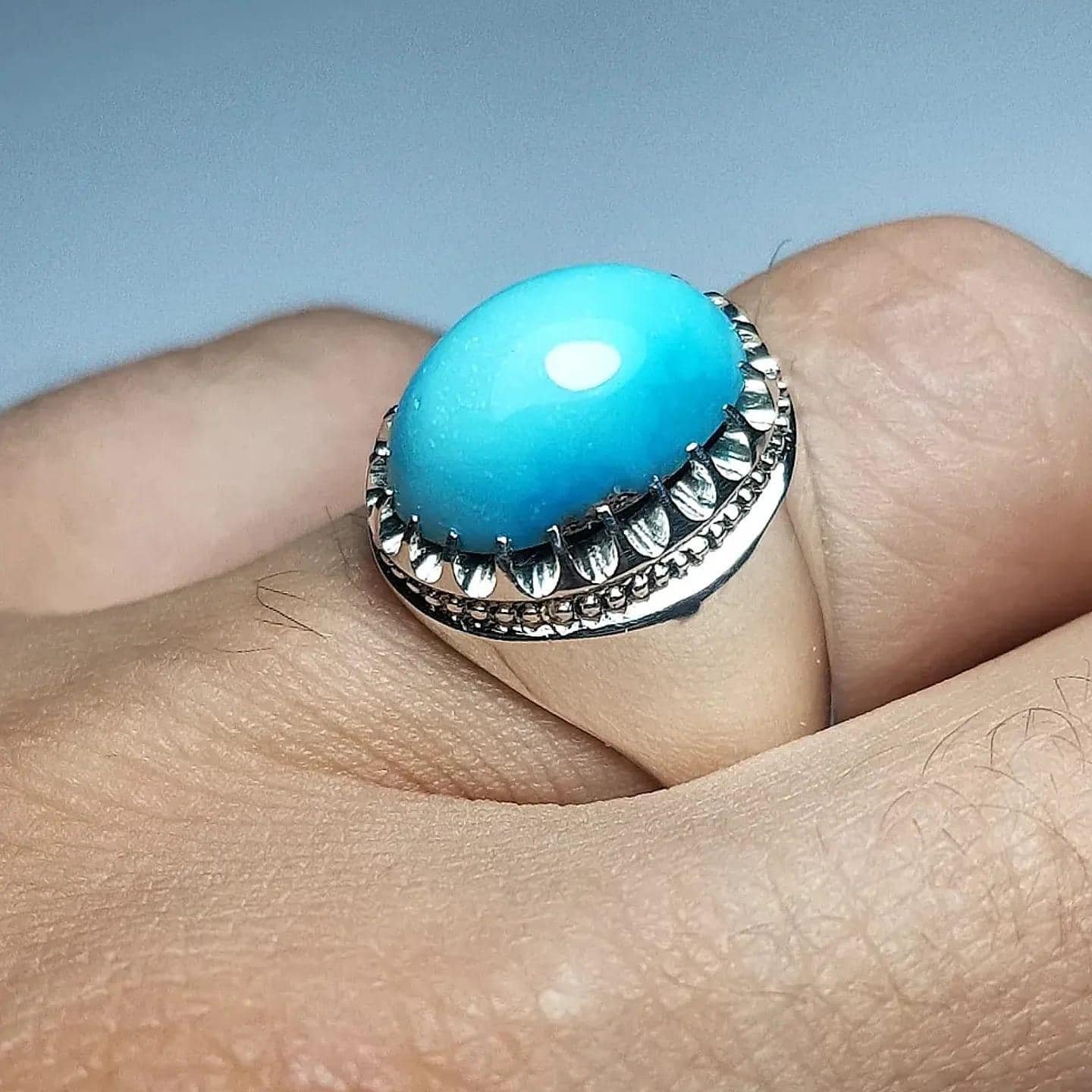 Turquoise Ring Mens Ring 925 Sterling Silver Ring Feroza Stone Ring Blue Turquoise Gemstone Ring Handmade Ring Men Gift for Him - Image 6
