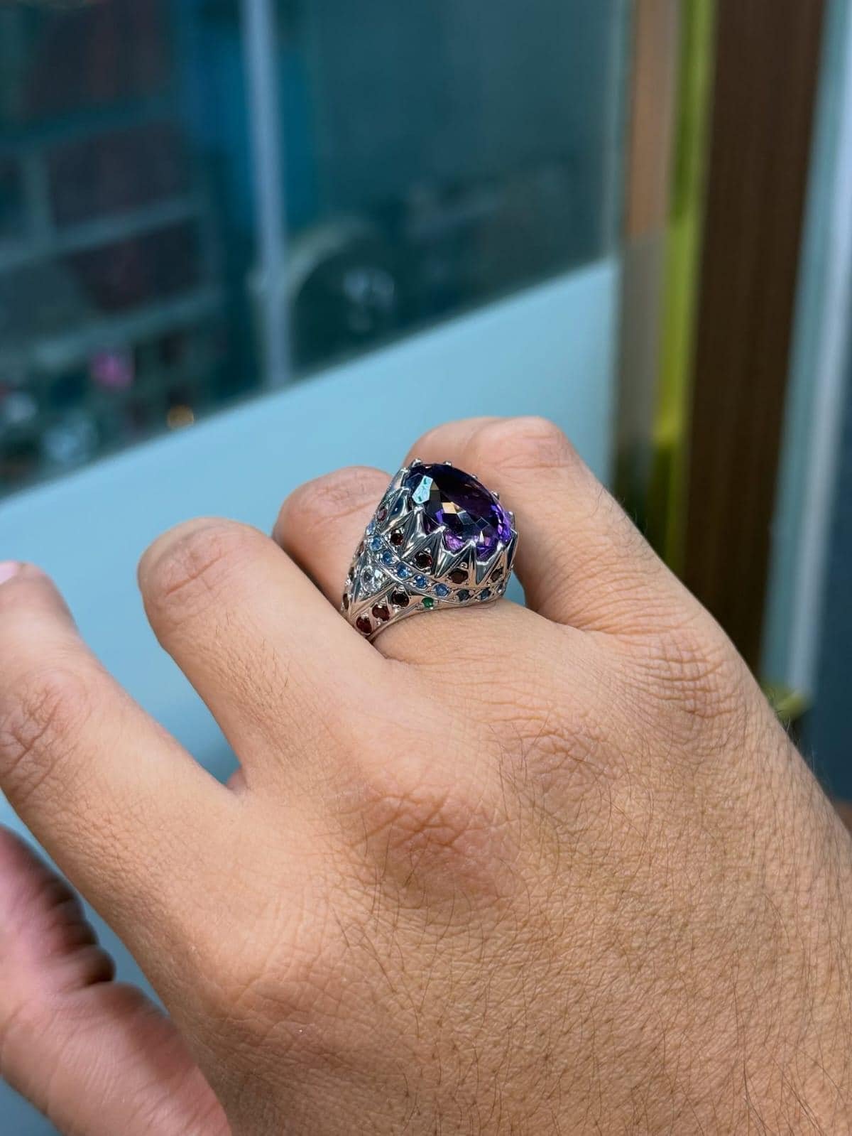 Amethyst Ring Mens Ring 925 Sterling Silver Ring Purple Gemstone Ring Men Handmade Turkish Ring Large Amethyst Ring Gift for Him - Image 4