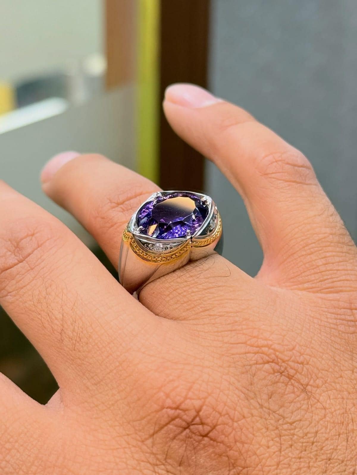 Amethyst Ring Mens Ring 925 Sterling Silver Ring Two Tone Ring Purple Gemstone Signet Ring Handmade Statement Ring Gift for Him - Image 2