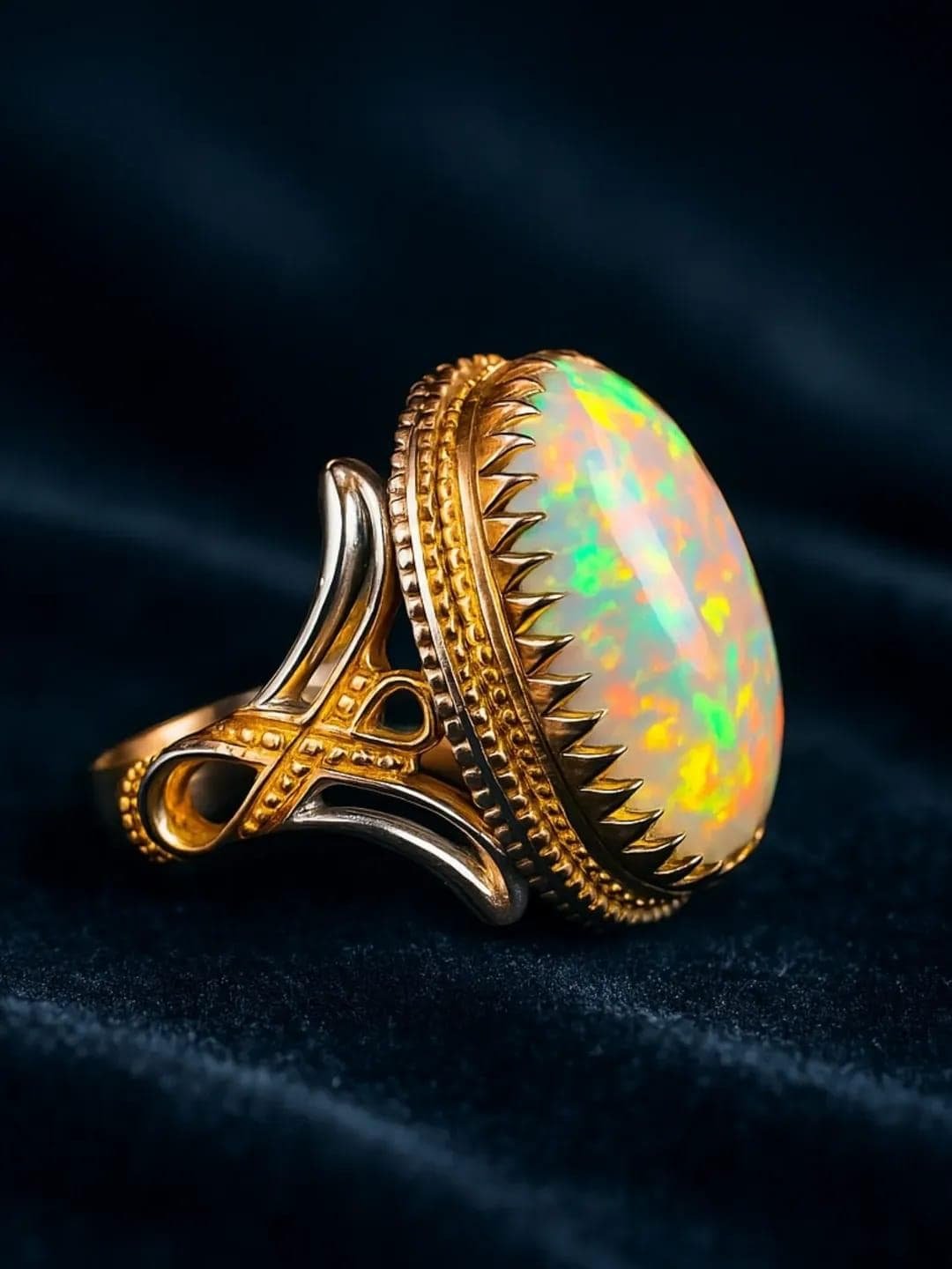 White Opal Ring 925 Sterling Silver | October Birthstone Ring | Vintage Boho Opal Statement Ring | Handmade Rings Gift for Her | Opal Rings