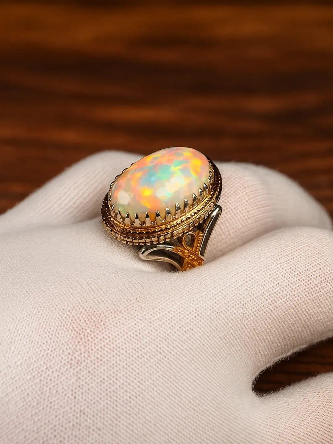 White Opal Ring 925 Sterling Silver | October Birthstone Ring | Vintage Boho Opal Statement Ring | Handmade Rings Gift for Her | Opal Rings - Image 2