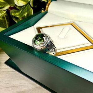 10 Carat Green Moissanite Ring | Handmade Art Deco 925 Sterling Silver