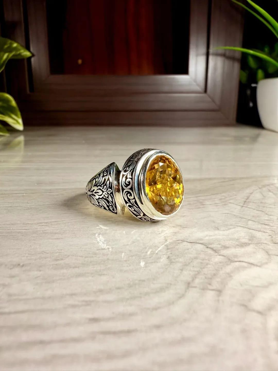 Citrine Gemstone Men's Ring | Sterling Silver Ottoman Style - Image 4