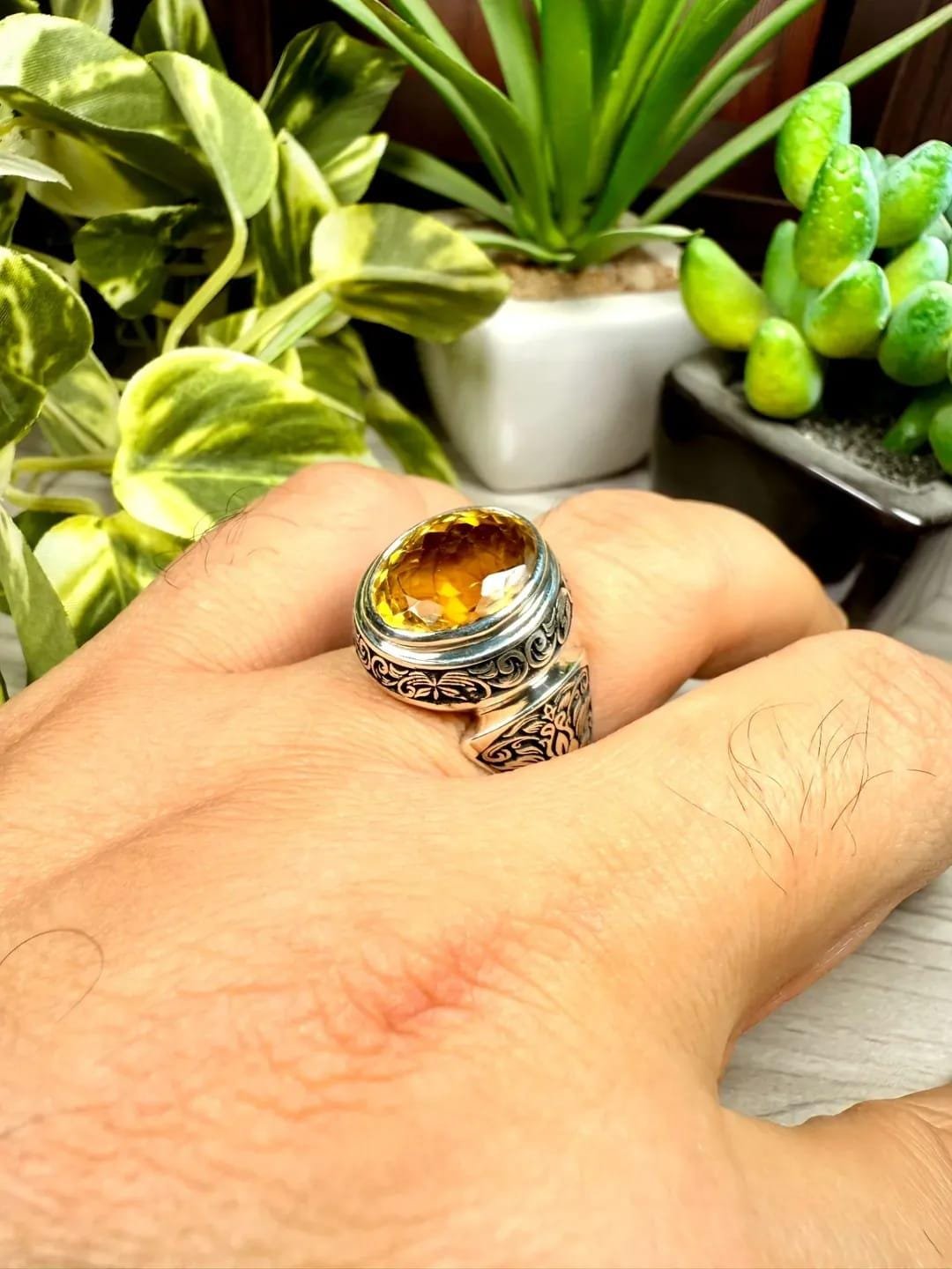 Citrine Gemstone Men's Ring | Sterling Silver Ottoman Style
