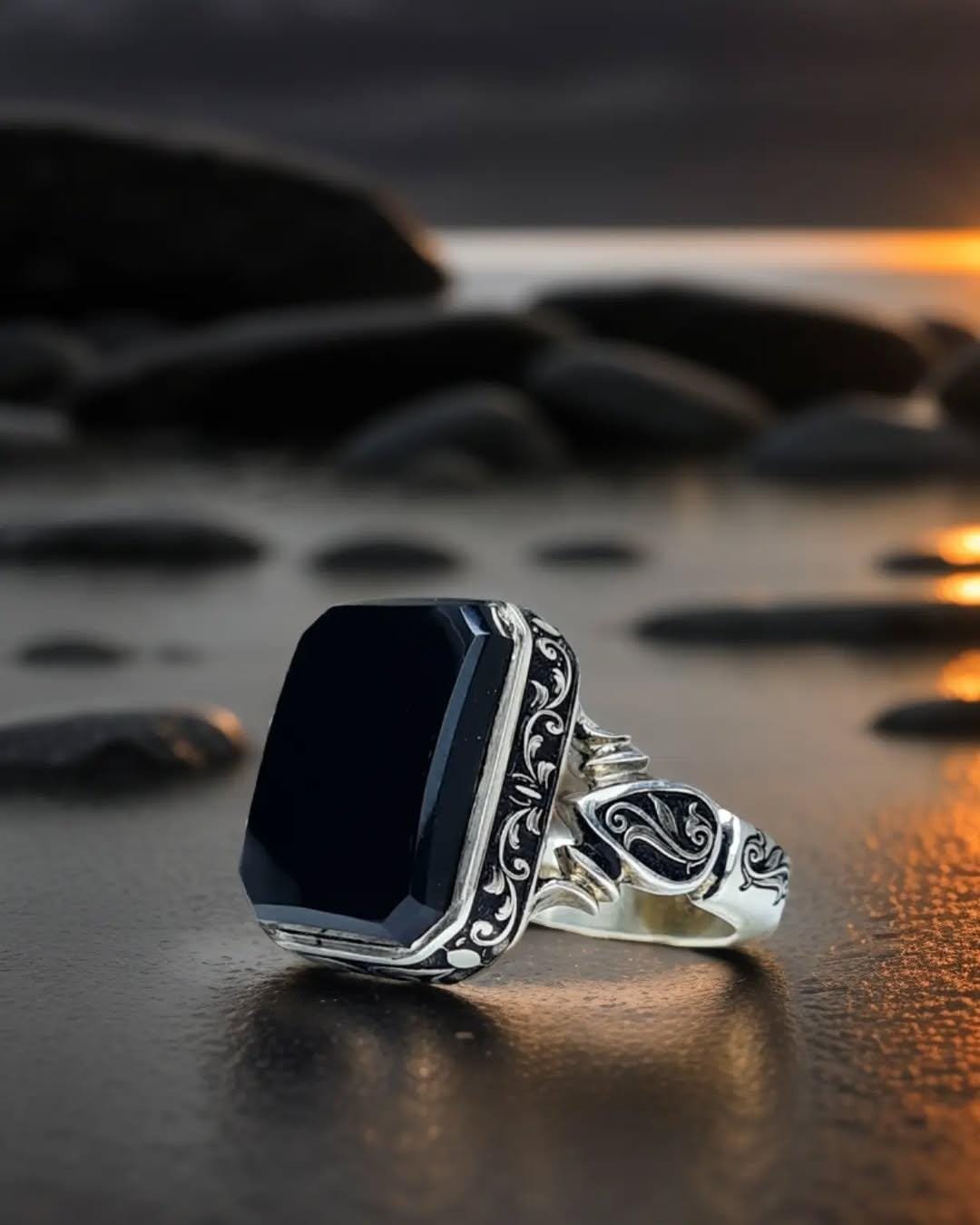 Handmade Black Agate Aqeeq Ring | 925 Sterling Silver Islamic Ring - Image 3