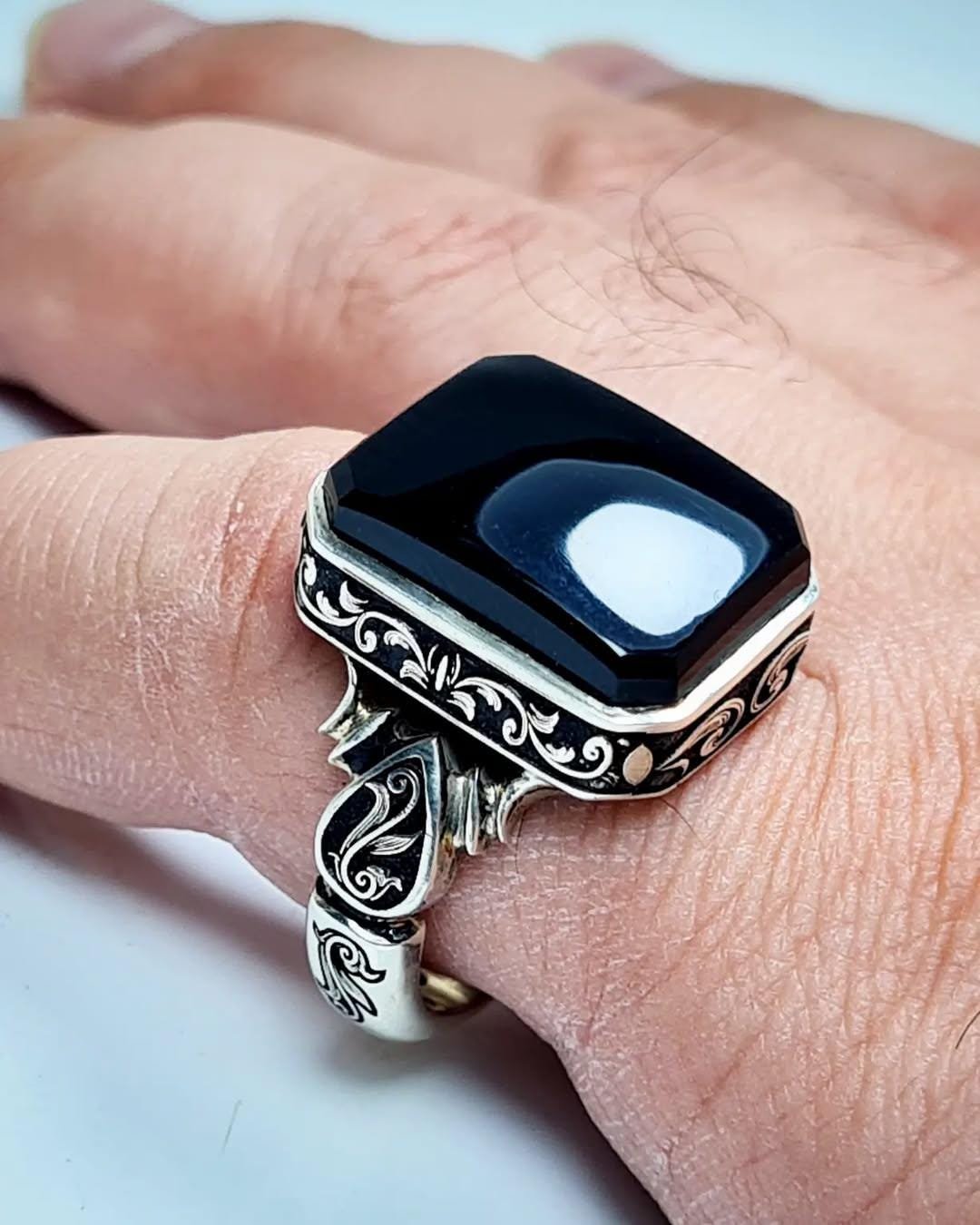 Handmade Black Agate Aqeeq Ring | 925 Sterling Silver Islamic Ring - Image 2