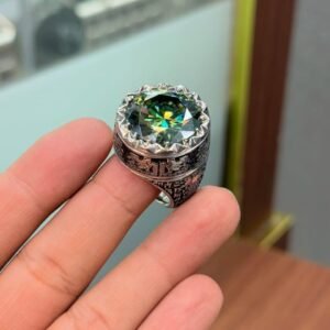 Handmade Green Moissanite Statement Ring – Sterling Silver Art Deco