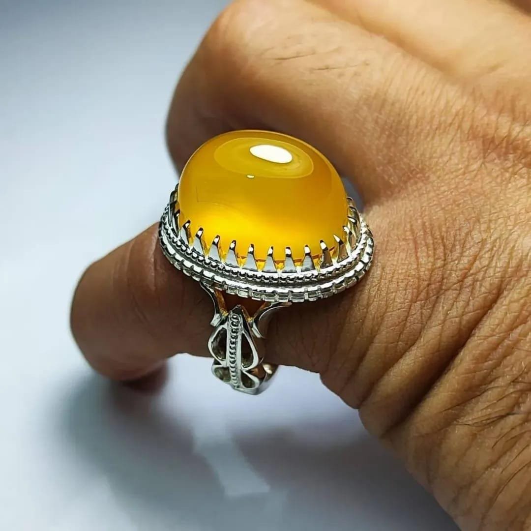 Yellow Agate Crown, Yellow Aqeeq Stone, Turkish Handmade, Ottoman Style, Gift for Him - Image 2