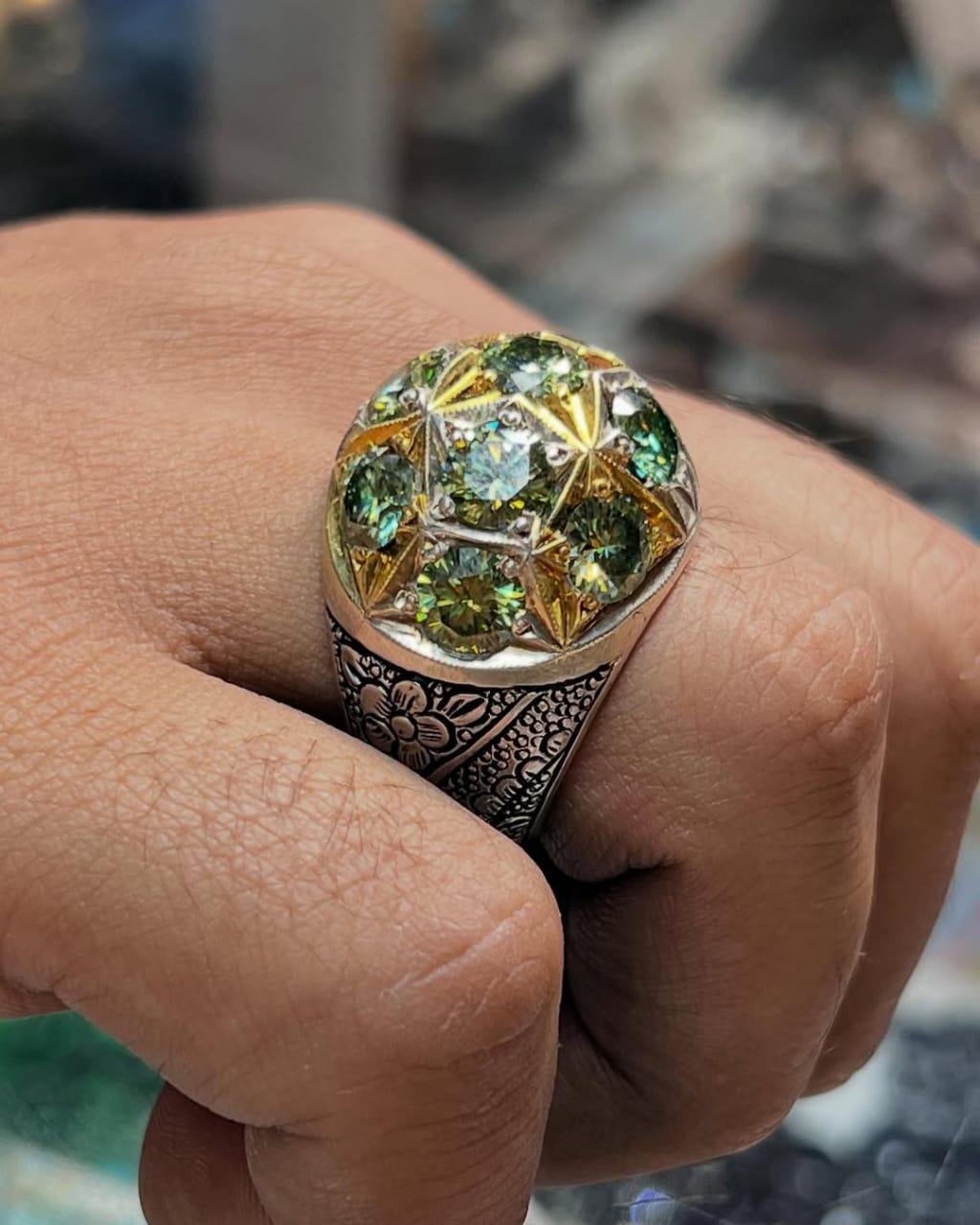 Green Moissanite Men Ring, Handmade Sterling Silver 925, Oval Cut Gem, Unique Engagement - Image 2