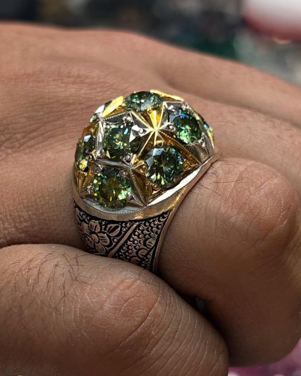 Green Moissanite Men Ring, Handmade Sterling Silver 925, Oval Cut Gem, Unique Engagement - Image 3