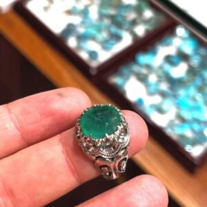 Green Emerald Gemstone Men Ring, Natural Zambian Sterling Silver 925, Vintage Ring