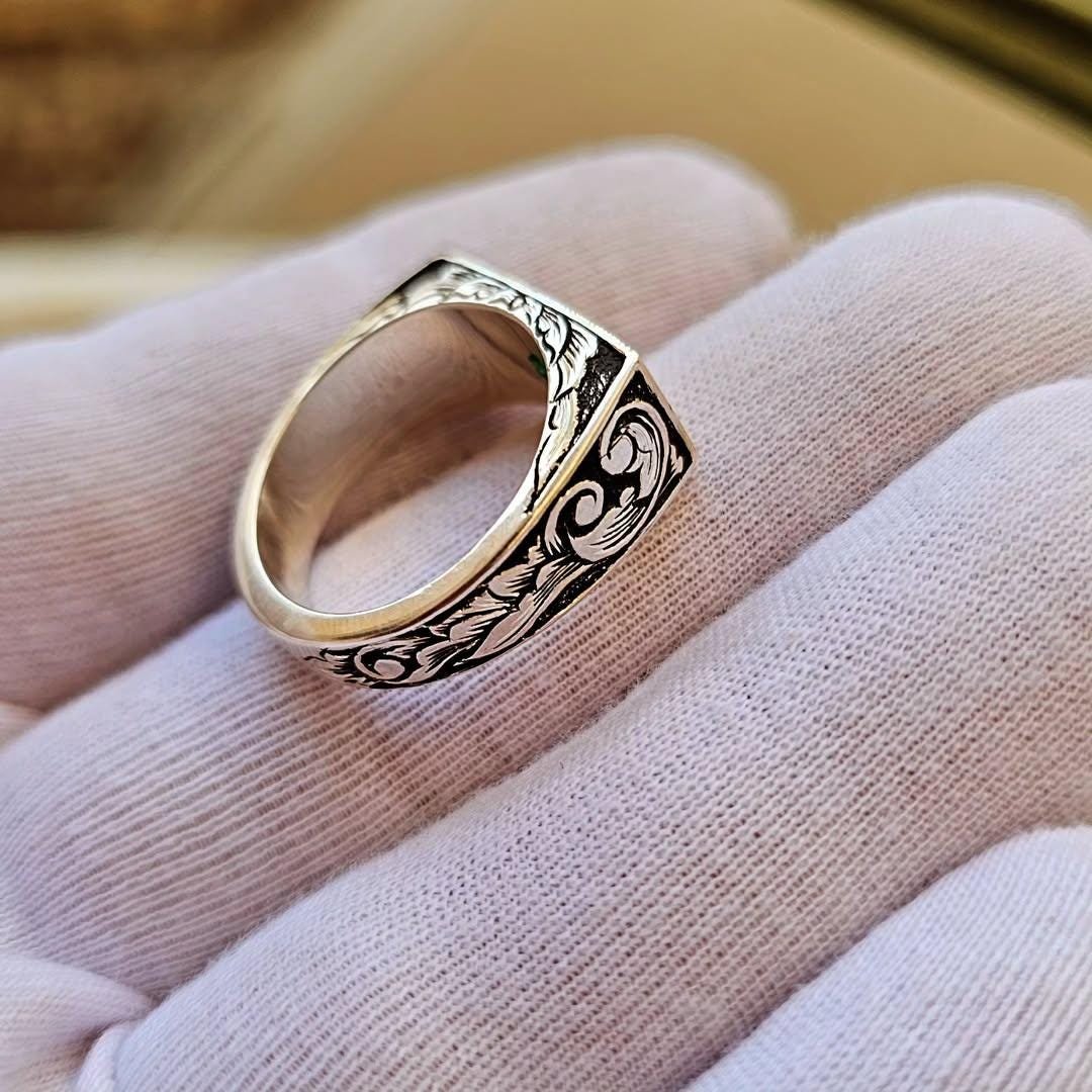 Original Emerald Zamurd Ring Gemstone 925 Sterling Silver Top Class gift for him - Image 2