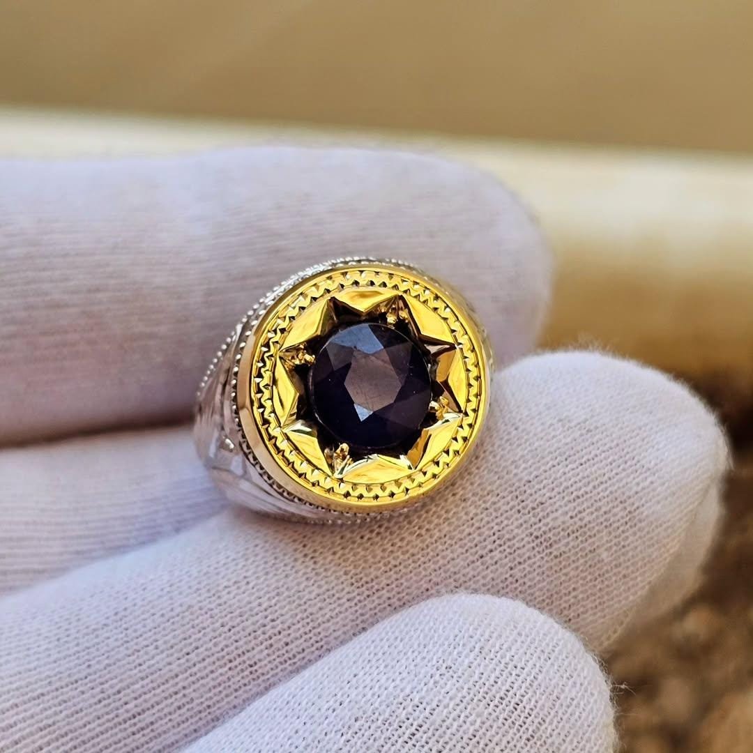Natural Kashmiri Sapphire Neelam Ring, Star Shape 925 Sterling Silver Handmade Rings - Image 2