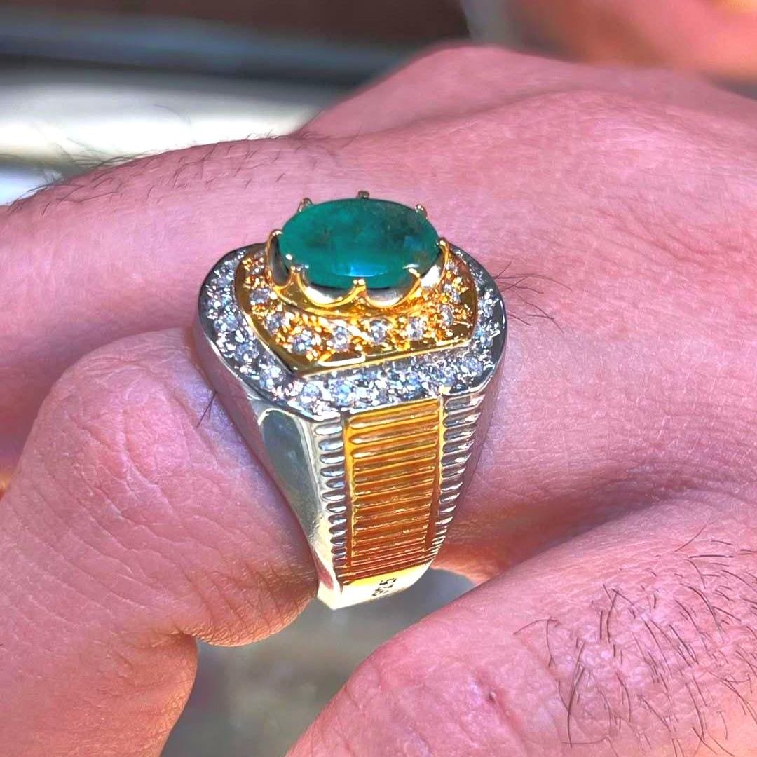 Handmade Colombian Emerald Ring, Green Oval Stone, Sterling Silver