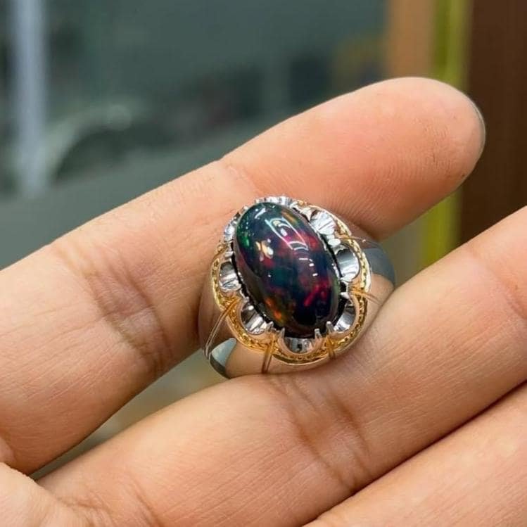 Handmade Black Fire Opal Men Ring | Sterling Silver 925 October Birthstone gift for Him - Image 6