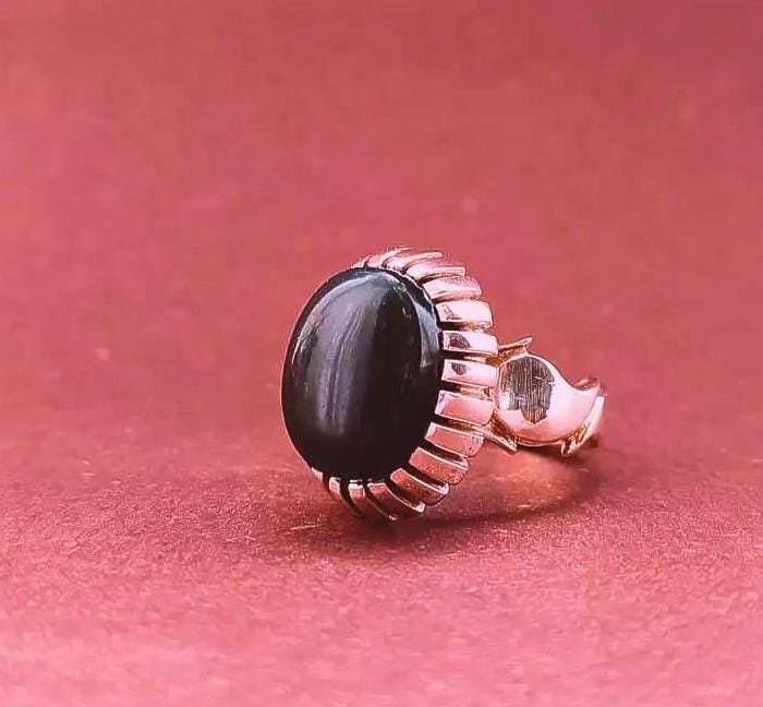 Black agate stone ring, gemstone band, unisex onyx ring, gift for him, unique design