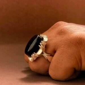 Black Agate Silver Ring, Handmade Natural Stone, Gift for Her, Unique Bali Metal Ring