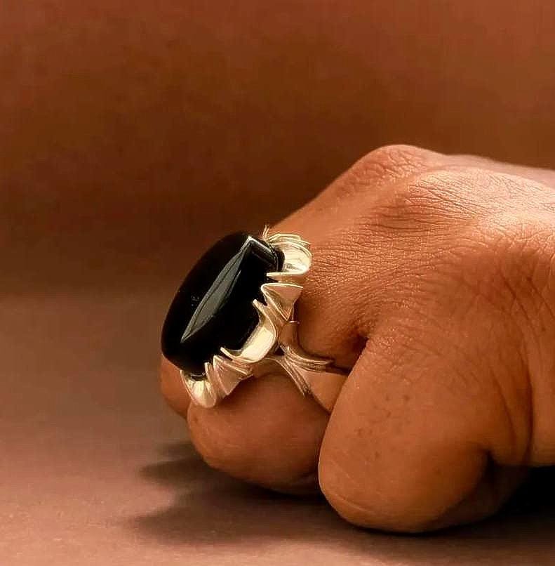Black Agate Silver Ring, Handmade Natural Stone, Gift for Her, Unique Bali Metal Ring