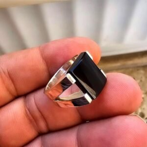 Black Aqeeq Ring natural Agate Stone Ring Shifat Al Abad Yemeni 925 Sterling Silver