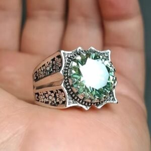 Natural Moissanite Ring, Green Moissanite Gemstone Sterling Silver 925, gift for him her
