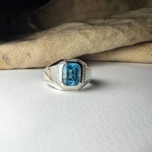 Blue Topaz Ring, Sterling Silver Men's and Women’s Statement Ring, Handmade Rings