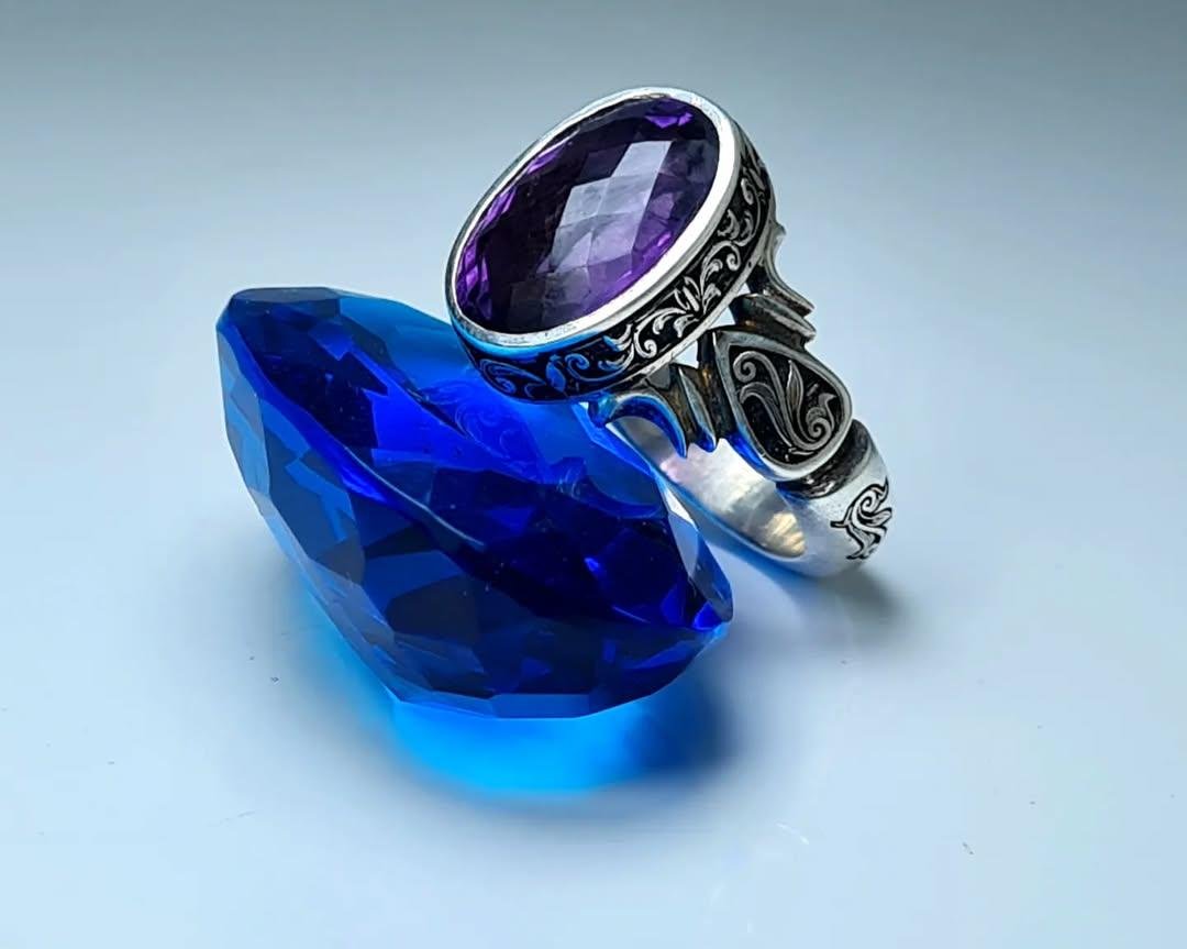 Amethyst Silver Ring, Sterling Silver 925 Handmade Rings, gift for Him, Purple Stone - Image 3