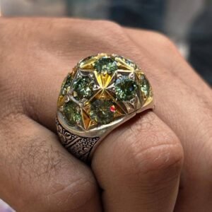 Green Moissanite Men Ring, Handmade Sterling Silver 925, Oval Cut Gem, Unique Engagement