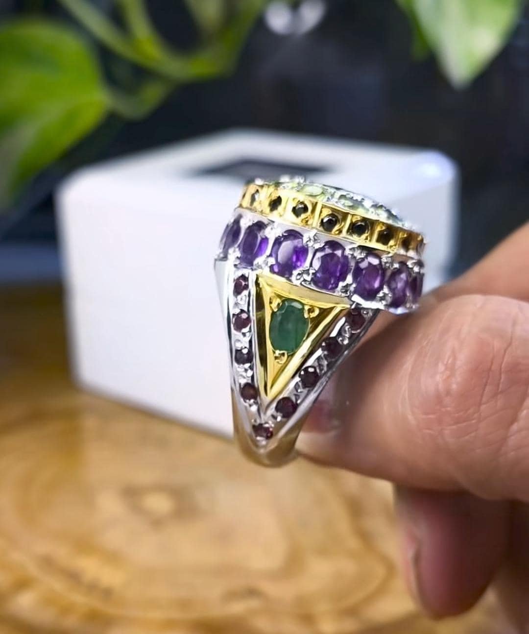 Handmade Dark Green Moissanite Sterling Silver Ring - Image 3