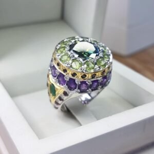 Handmade Dark Green Moissanite Sterling Silver Ring