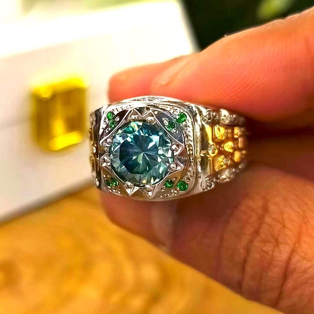 Green Moissanite Ring, 925 Sterling Silver, Gold Plated, Anniversary Gift for Her, Promise Ring