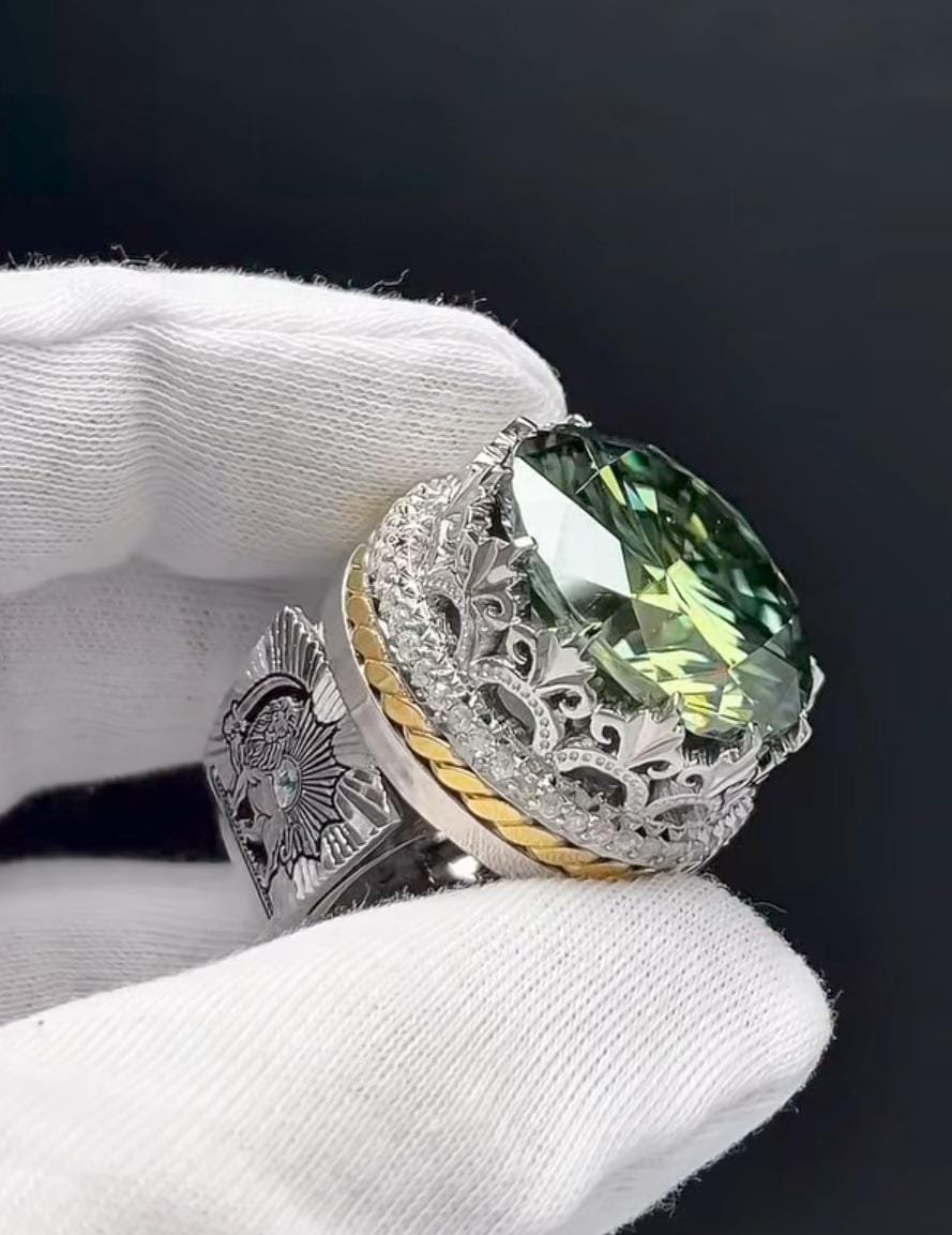 Green Moissanite 925 Silver Engagement Ring, Round Lab Diamond - Image 4