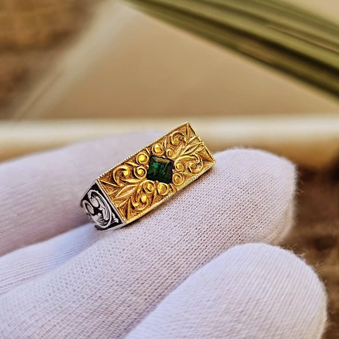 Original Emerald Zamurd Ring Gemstone 925 Sterling Silver Top Class gift for him