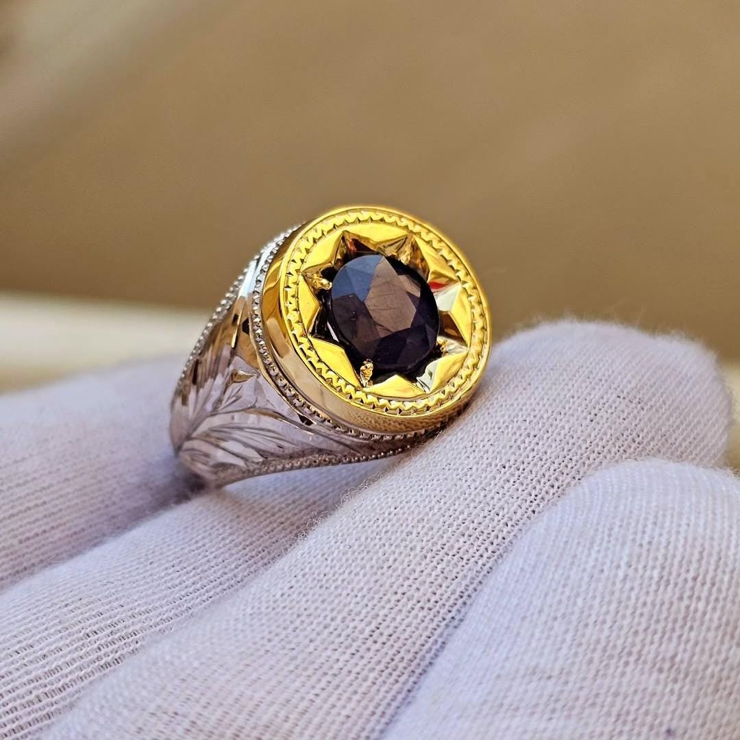 Natural Kashmiri Sapphire Neelam Ring, Star Shape 925 Sterling Silver Handmade Rings - Image 4