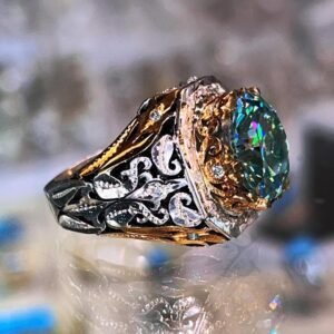 Green Moissanite Ring Sterling Silver 925 Handmade Engagement Jewelry, Unique Moissanite Gift