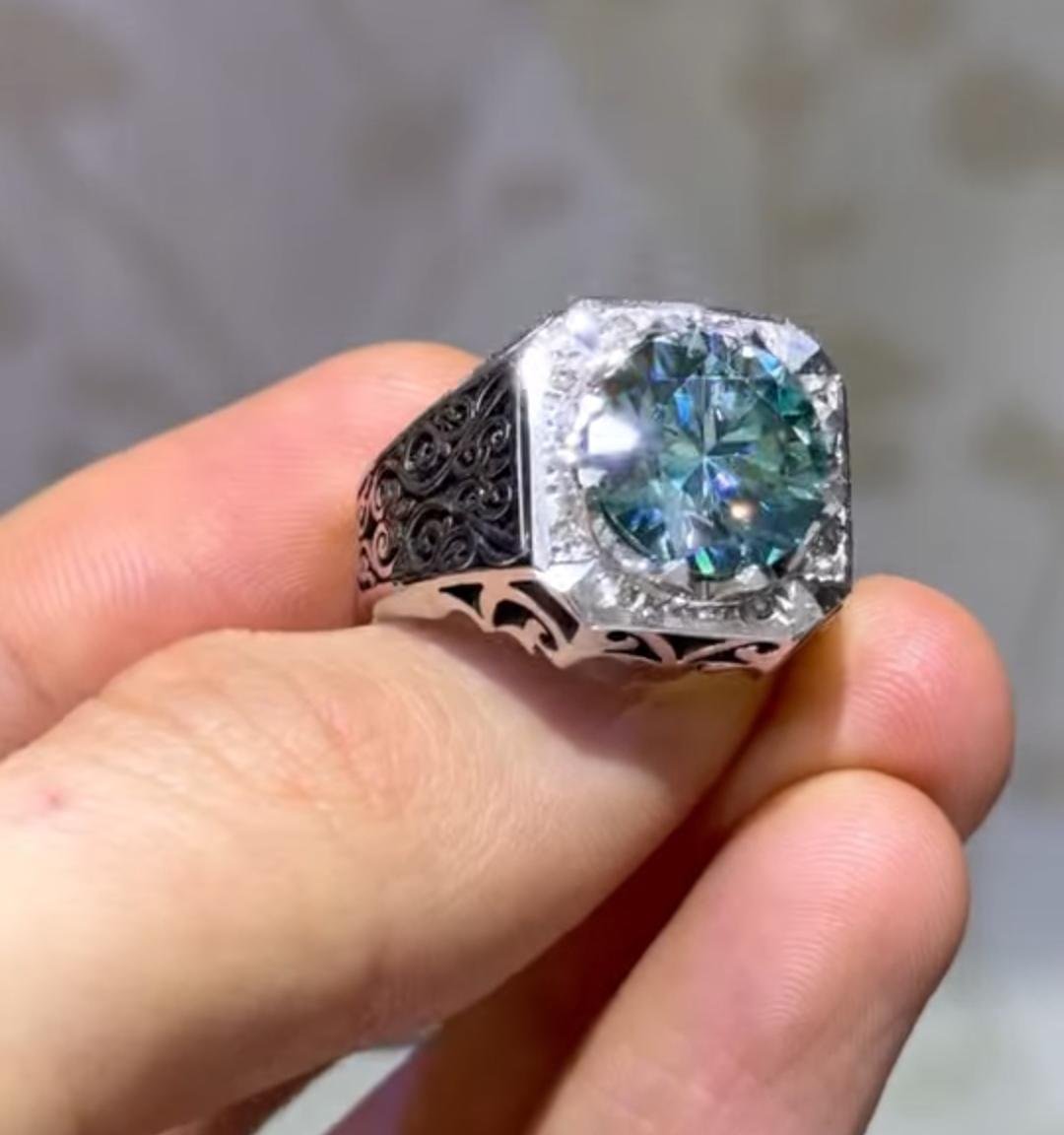 Green Moissanite Bridal Ring, Proposal Ring, Wedding Band, gift for her - Image 3
