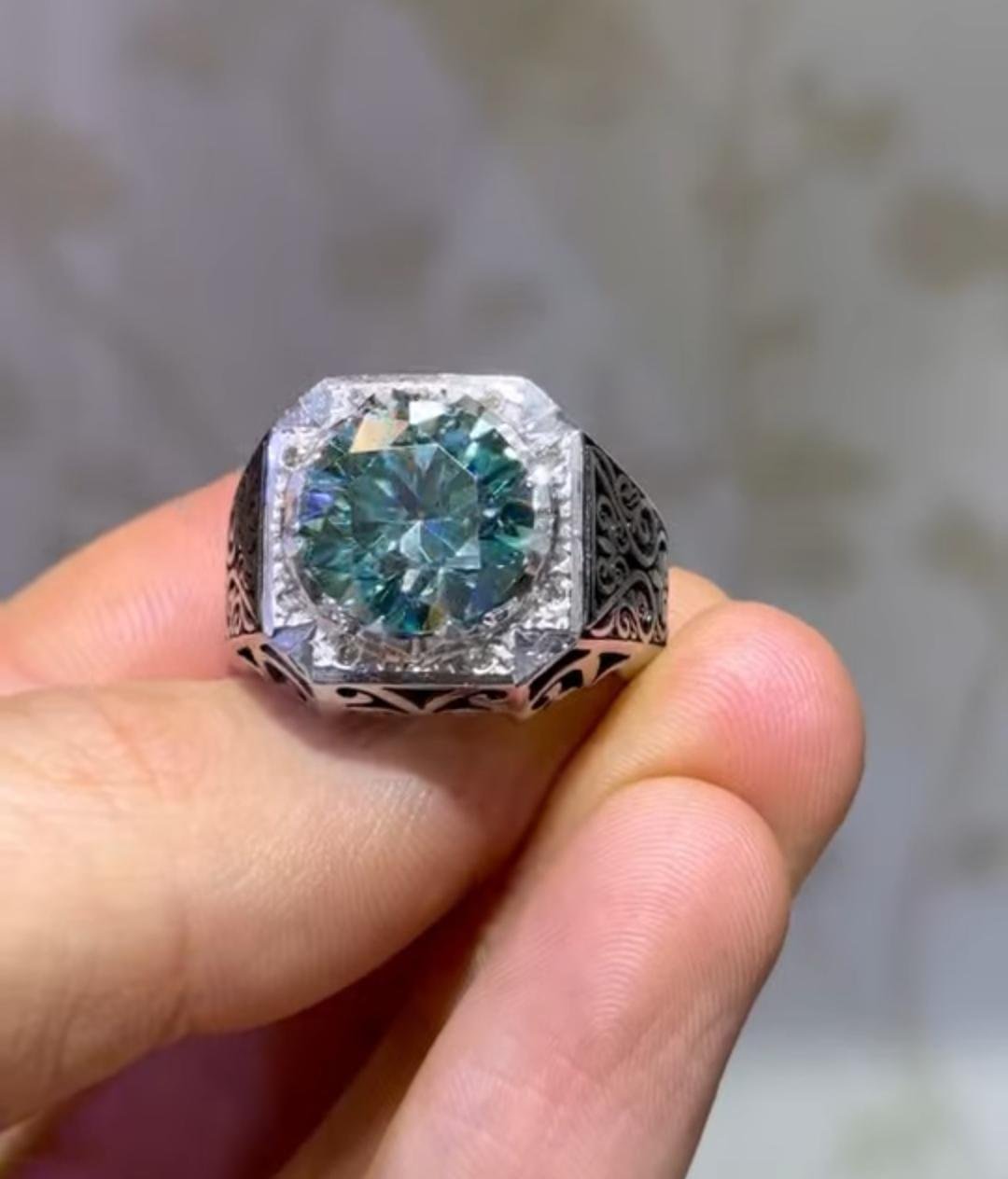 Green Moissanite Bridal Ring, Proposal Ring, Wedding Band, gift for her - Image 4