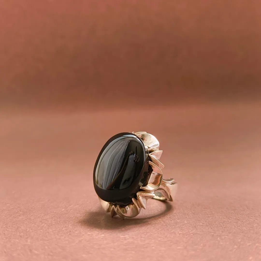 Black Agate Silver Ring, Handmade Natural Stone, Gift for Her, Unique Bali Metal Ring - Image 2