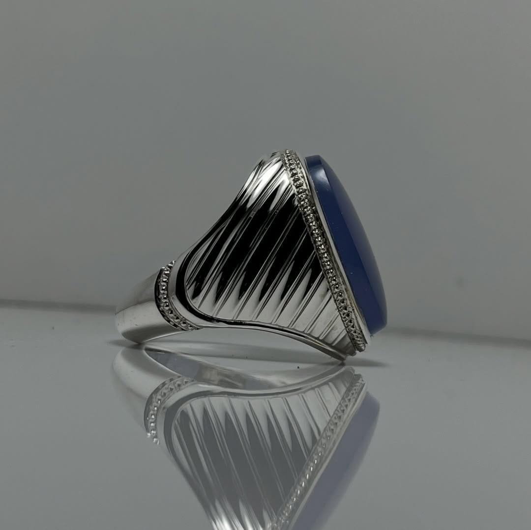 Mens Sterling Silver Aqeeq Signet Ring – Handmade Purple Agate Gemstone - Image 3