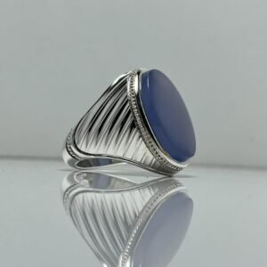 Mens Sterling Silver Aqeeq Signet Ring – Handmade Purple Agate Gemstone
