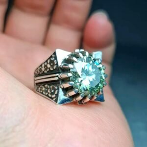 Green Moissanite Ring Sterling Silver 925, Gift for him, Dark Green Gemstone, Customizable