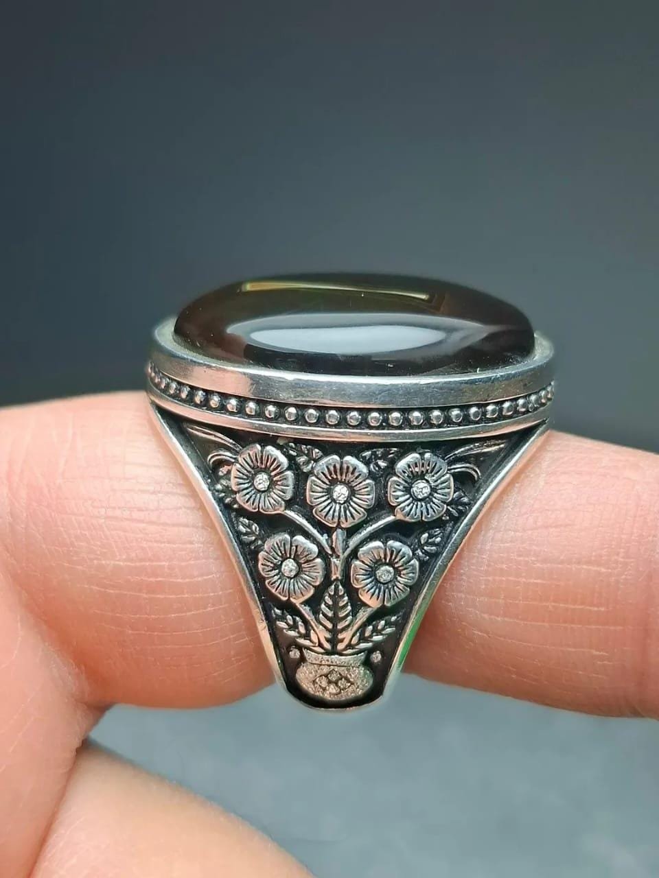 Handmade Black Agate Sterling Silver Ring, Unisex Boho Jewelry - Image 3