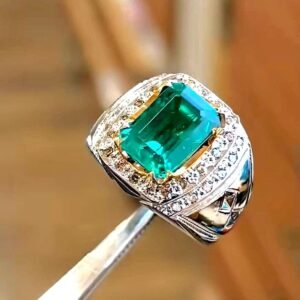 Lab Grown Emerald Sterling Silver Ring | Handcrafted Engraved Design
