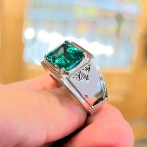 Handmade Lab Grown Emerald Sterling Silver Ring, May Birthstone