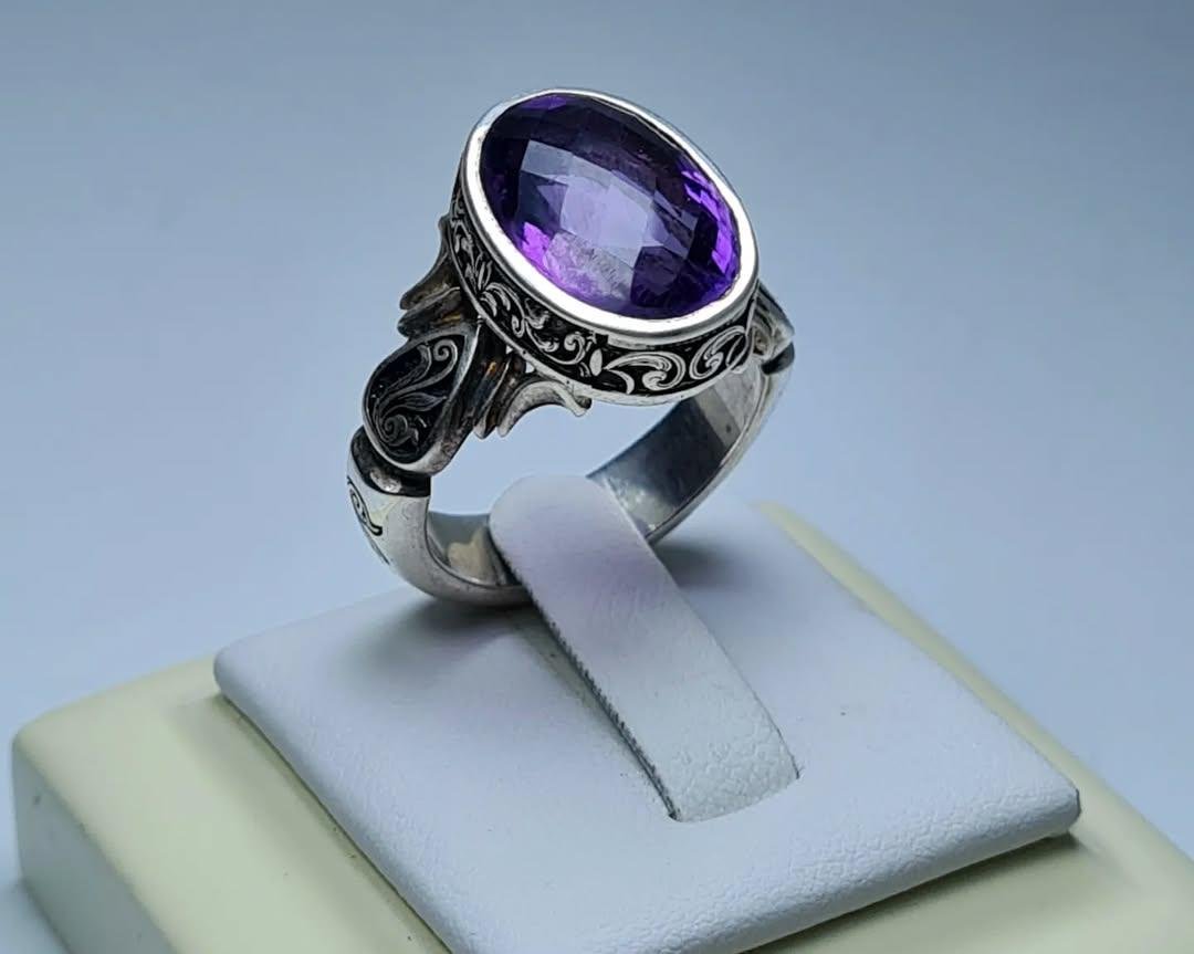 Amethyst Silver Ring, Sterling Silver 925 Handmade Rings, gift for Him, Purple Stone - Image 4