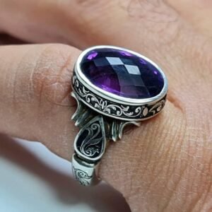Amethyst Silver Ring, Sterling Silver 925 Handmade Rings, gift for Him, Purple Stone