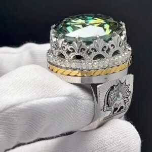 Green Moissanite 925 Silver Engagement Ring, Round Lab Diamond