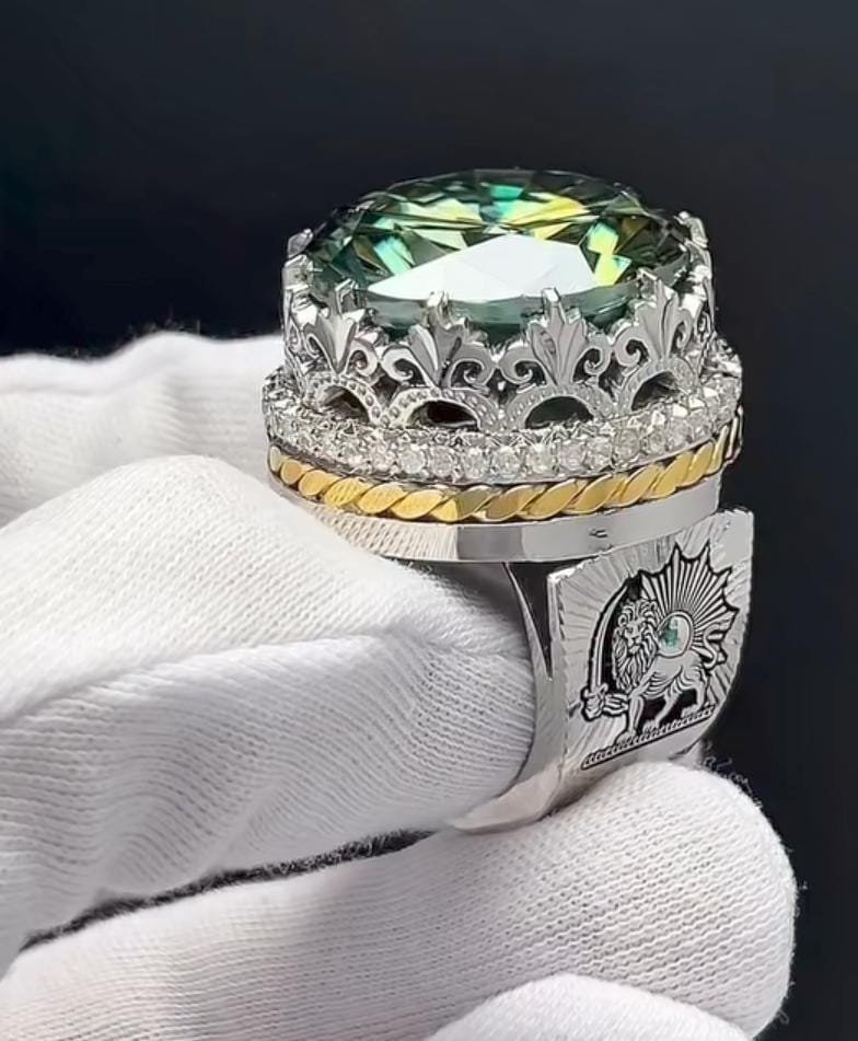 Green Moissanite 925 Silver Engagement Ring, Round Lab Diamond