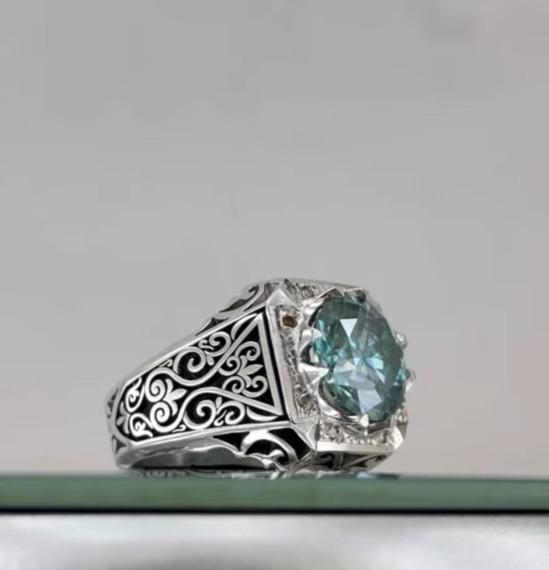Green Moissanite Bridal Ring, Proposal Ring, Wedding Band, gift for her - Image 6