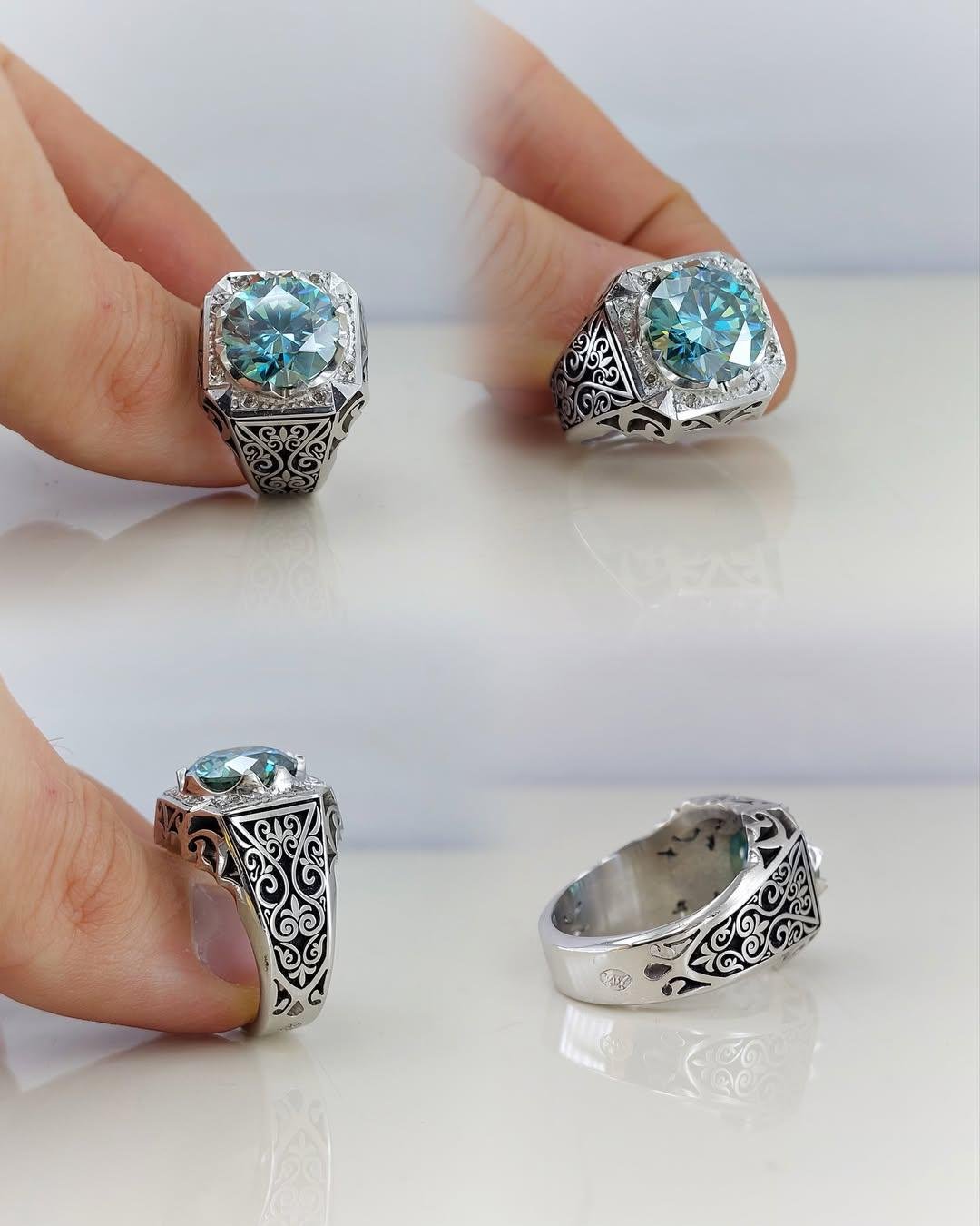 Green Moissanite Bridal Ring, Proposal Ring, Wedding Band, gift for her - Image 2
