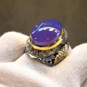 Yemeni Purple Agate Aqeeq Mens Ring, 925 Sterling Silver